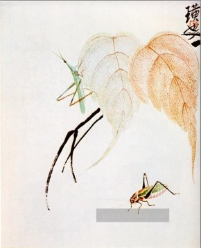  zwei - Qi Baishi betet Mantis auf einem Zweig alte China Tinte